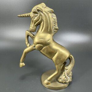 Vintage 1980s Heavy Brass Metal Unicorn Sculpture Statue Figurine Paperweight